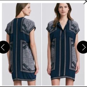 Vince Navy Scarf Print Silk Tunic XS